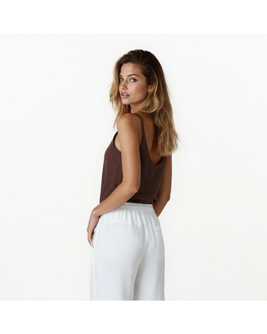 Haris Cotton Brown Ecovero Viscose Tank Top Chocolate