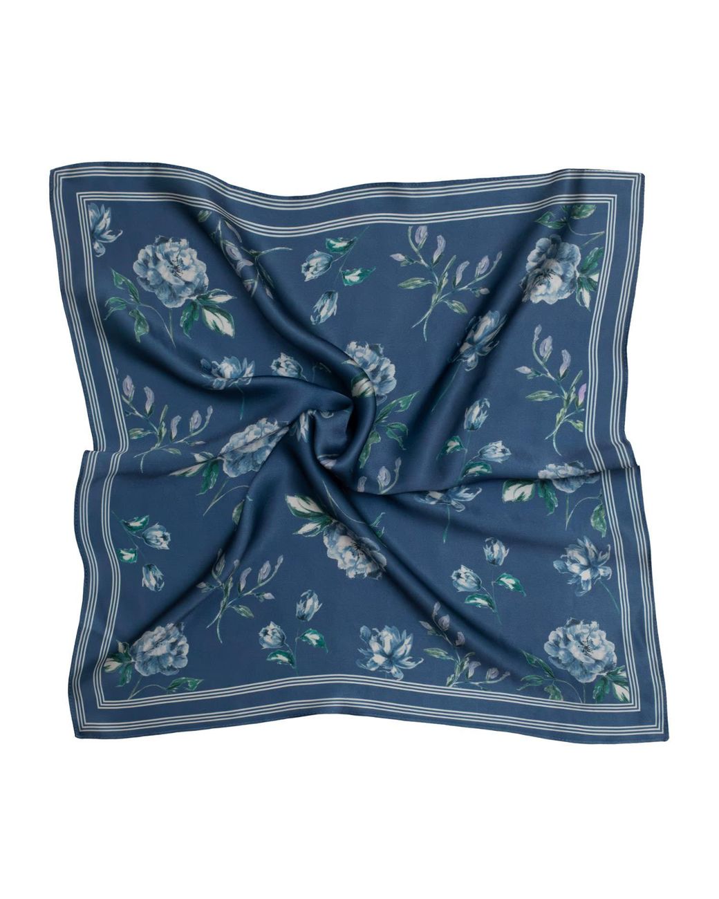 RainSisters Blue Small Floral Print Natural Silk Scarf