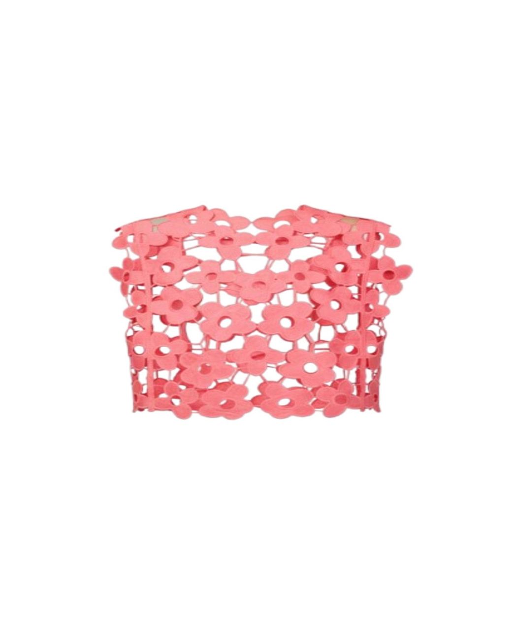 Saachi Pink Floral Open Knit Vest Coral Top