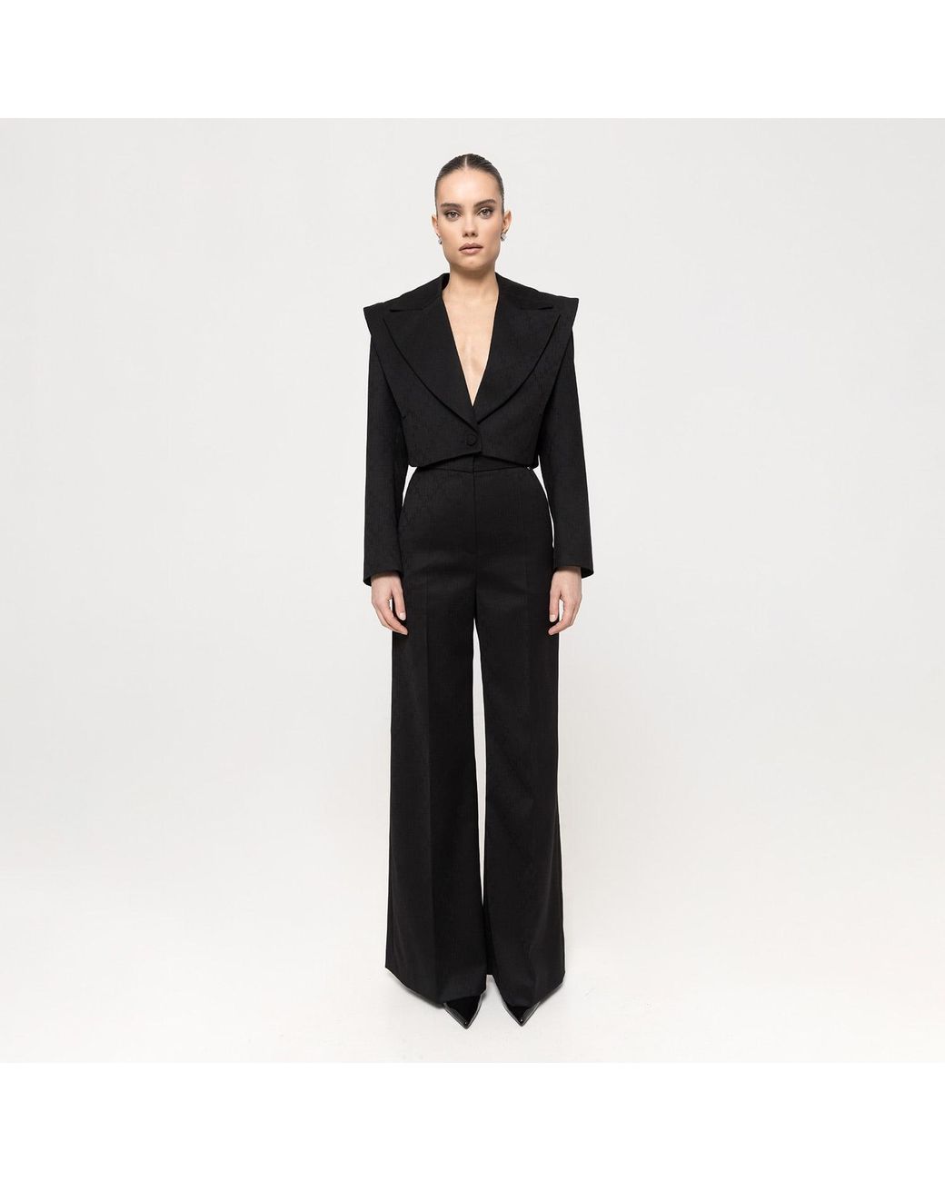 Nissa Black Logo-Print Wool Pants