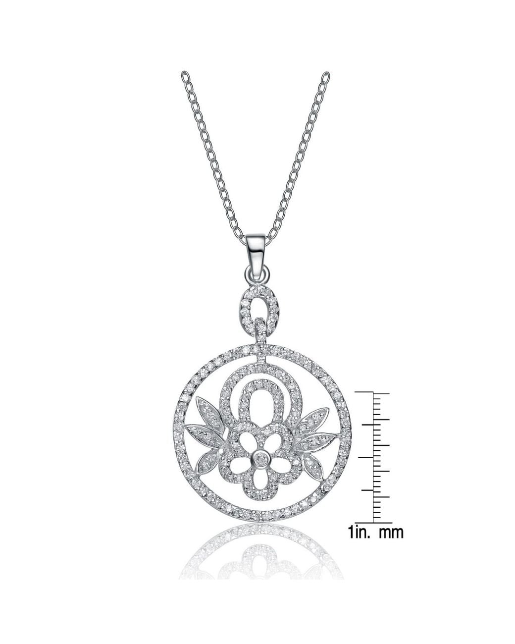 Genevive Jewelry Metallic Sterling Cubic Zirconia Dangling Flower Pendant Necklace