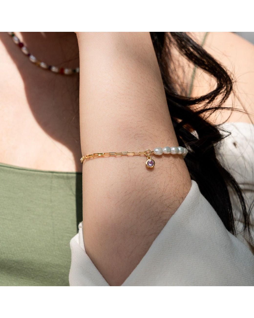 Dower & Hall White Luna Pearl & Amethyst Charm Bracelet