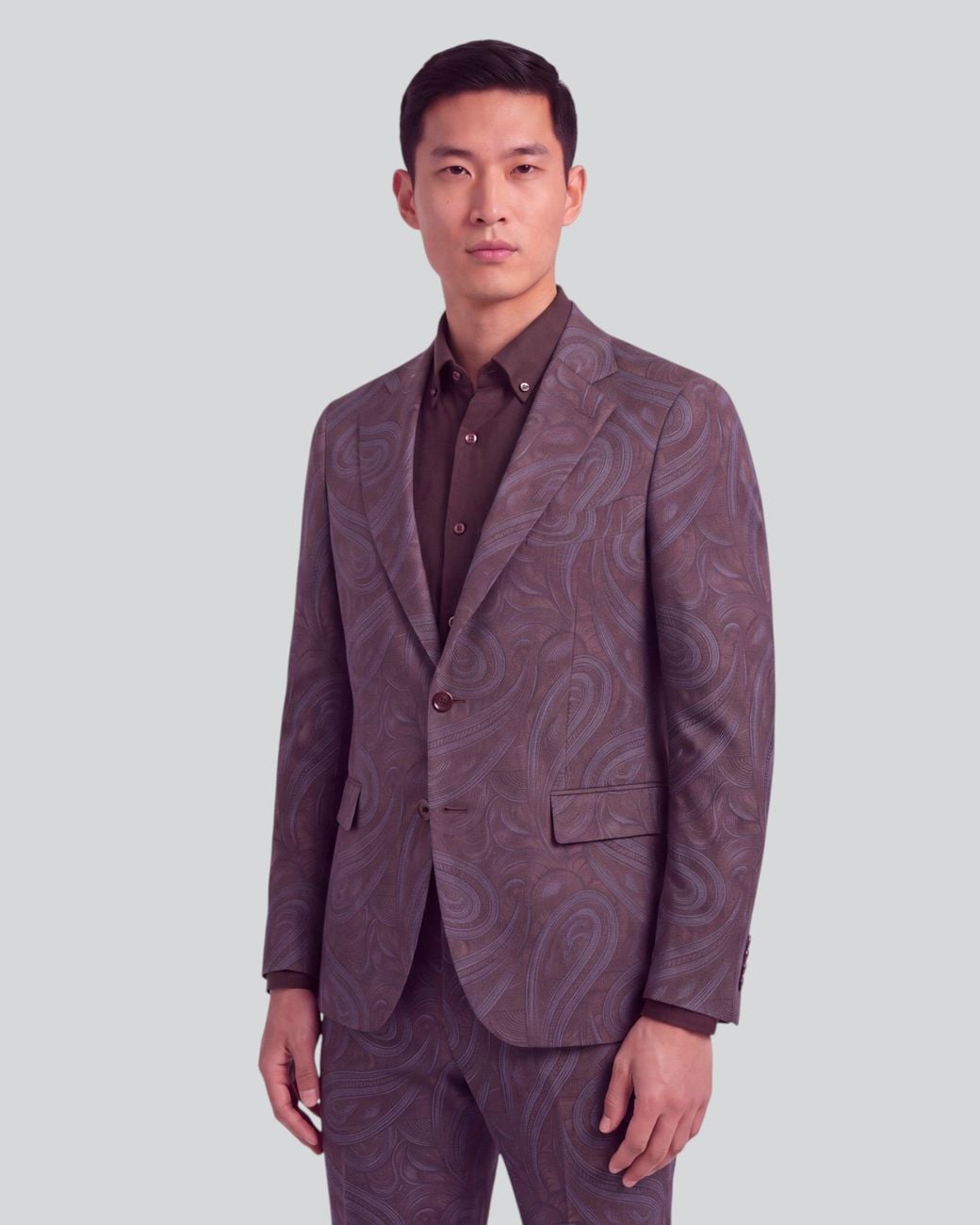 Lords of Harlech Blue Josh Paisley Badalona Brownie Stretch Tailored Blazer for men