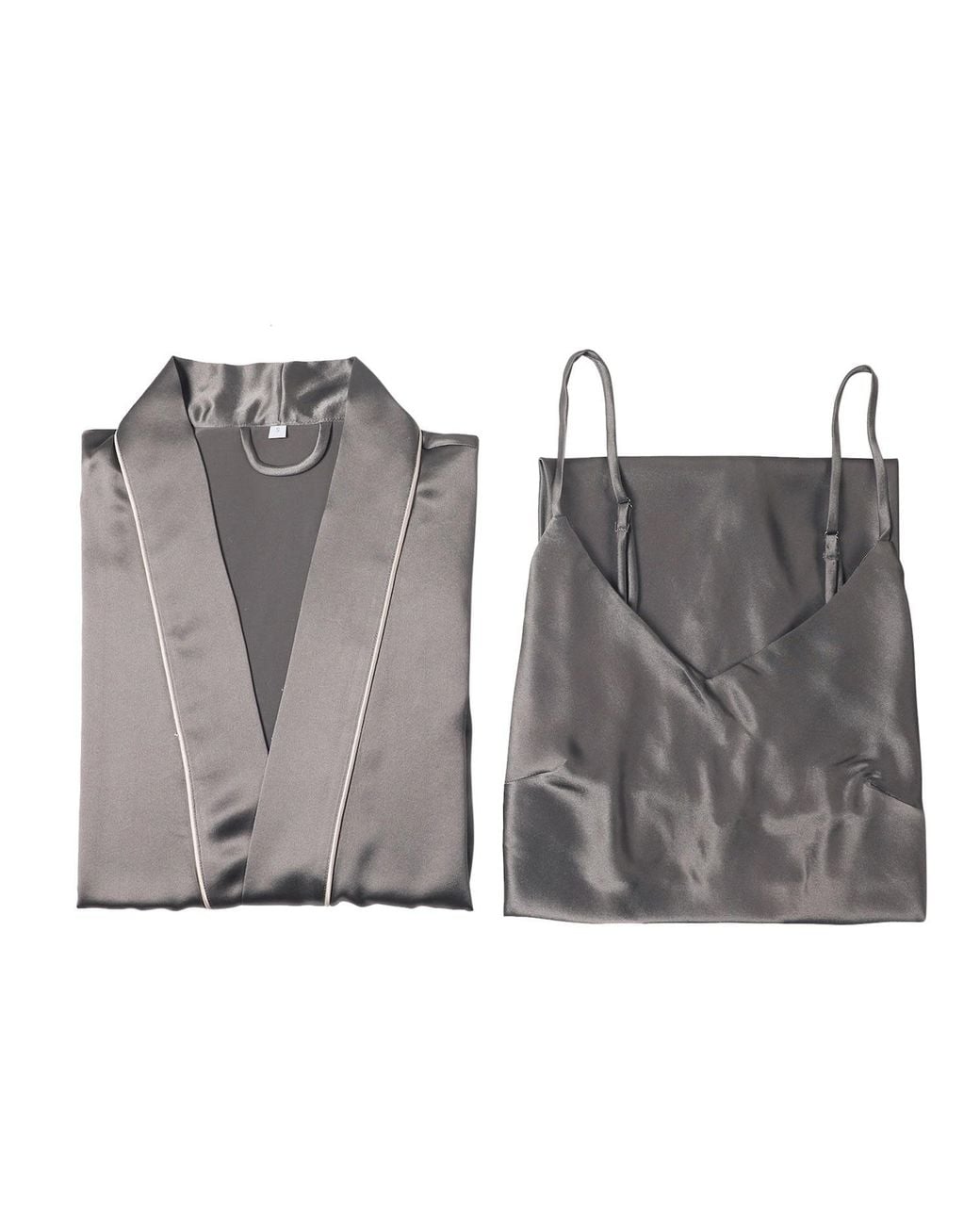 Soft Strokes Silk Gray Pure Silk Kimono Robe And Slip Dress Gift Set