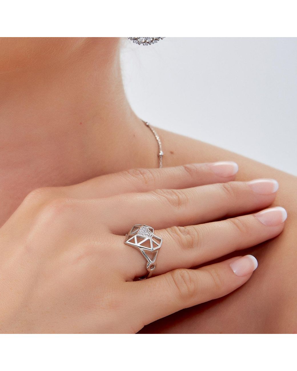 Spero London Metallic Geometric Heart Adjustable Ring