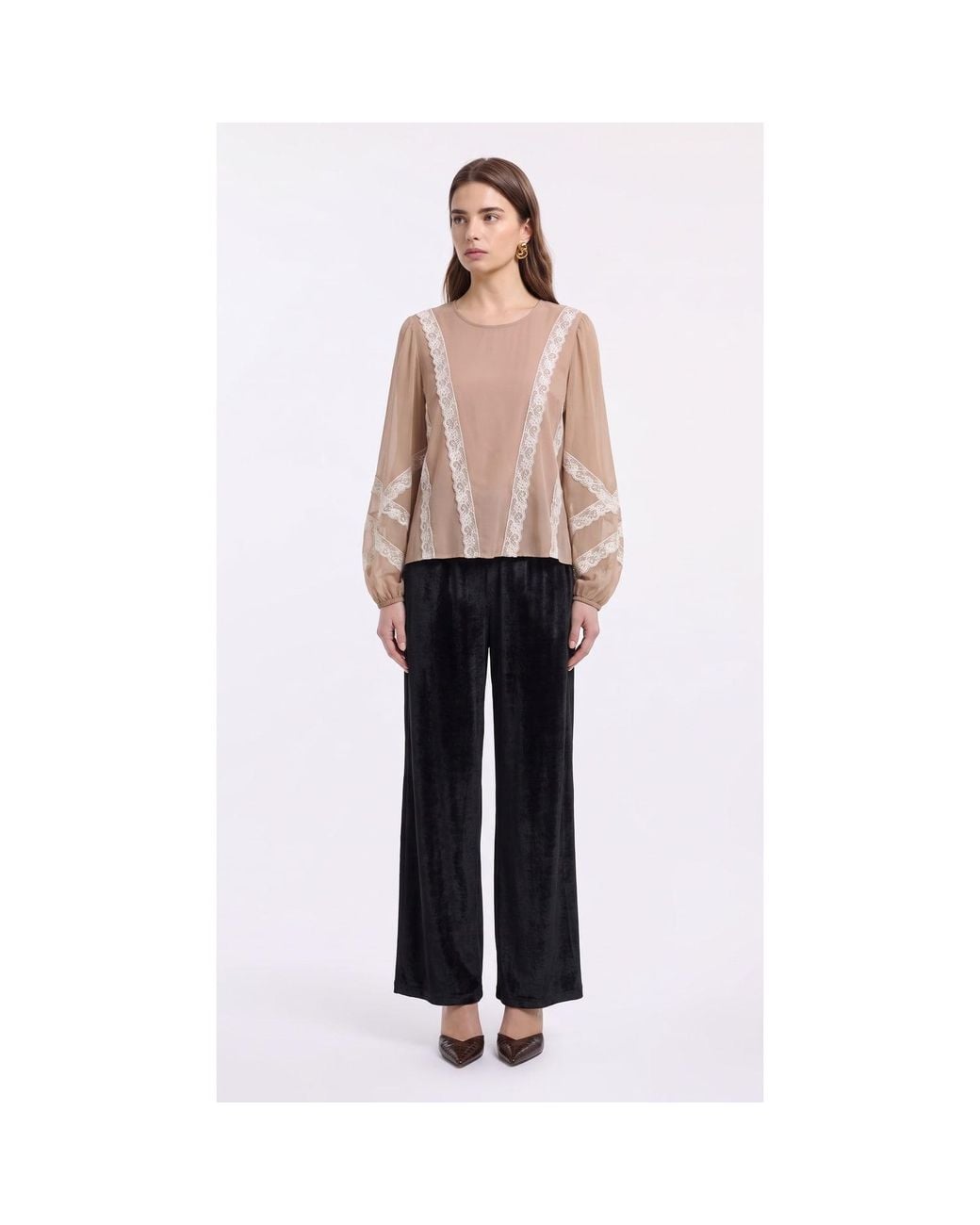 concept A trois Pink Neutrals Nude Blouse