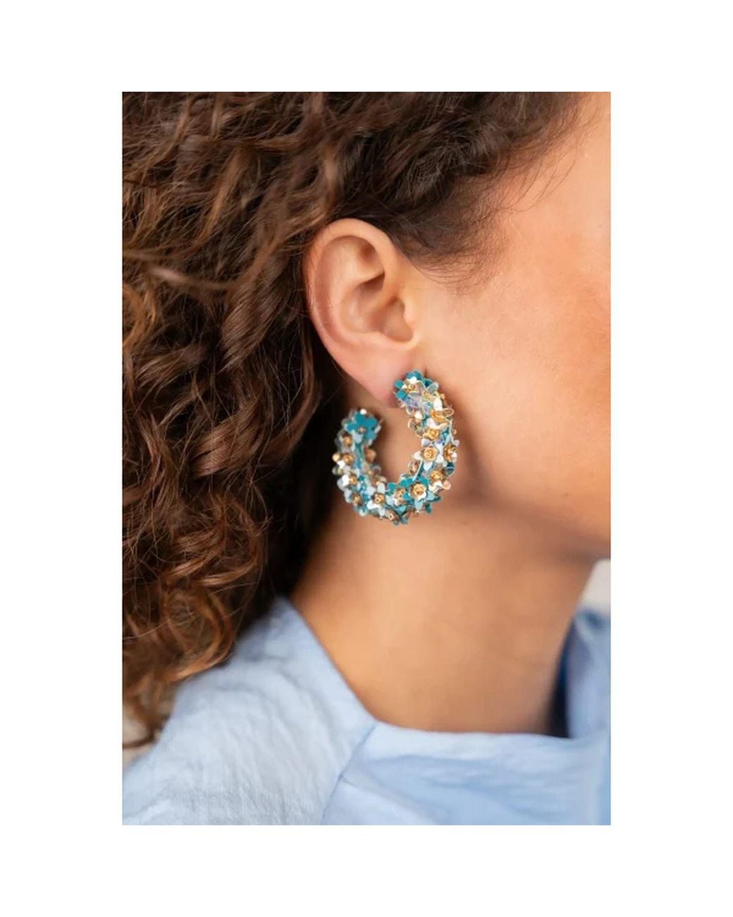 LOTT.gioielli Green Sequin Flower Creole Earrings M