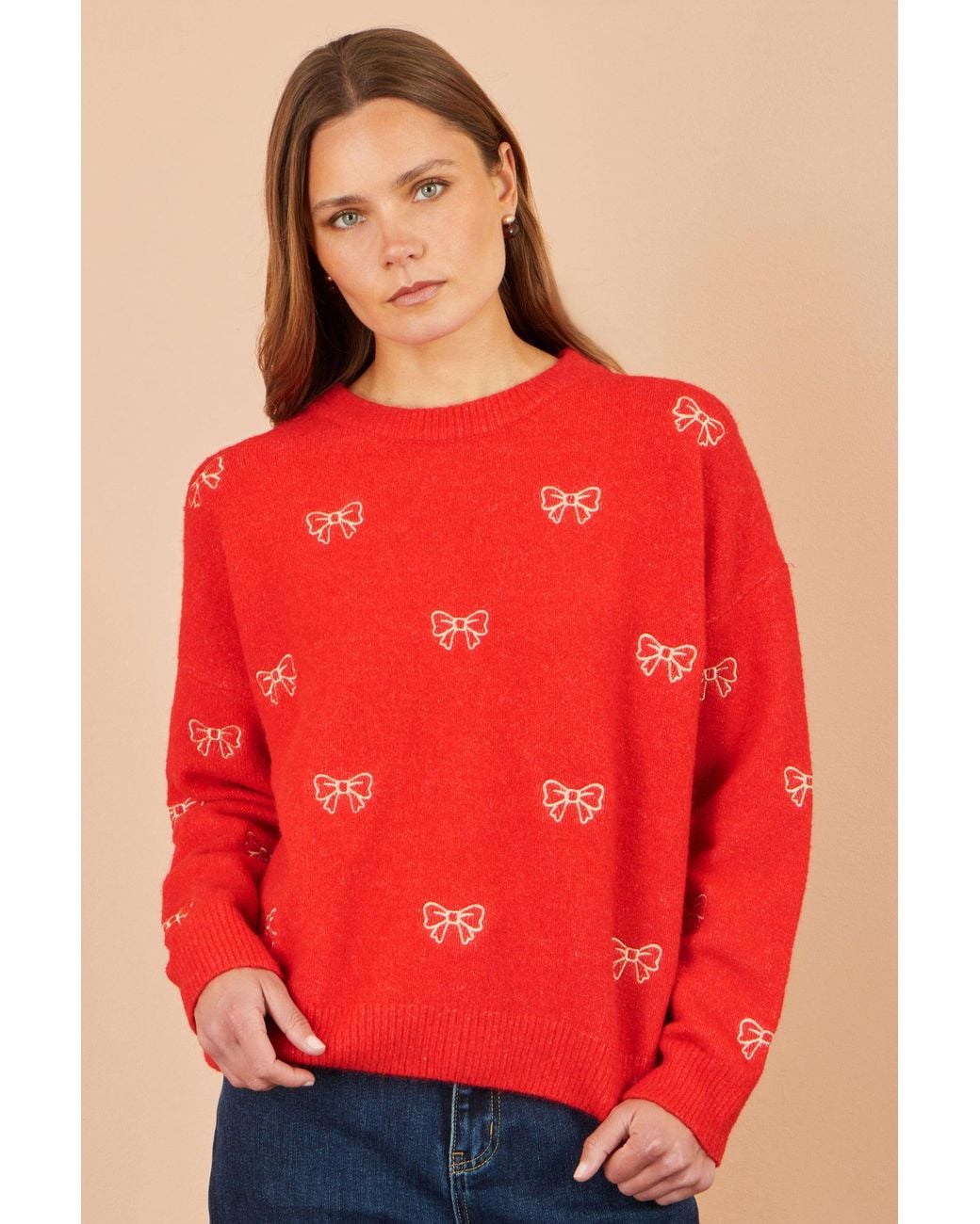 Yumi' Embroidered Bow Relaxed Jumper