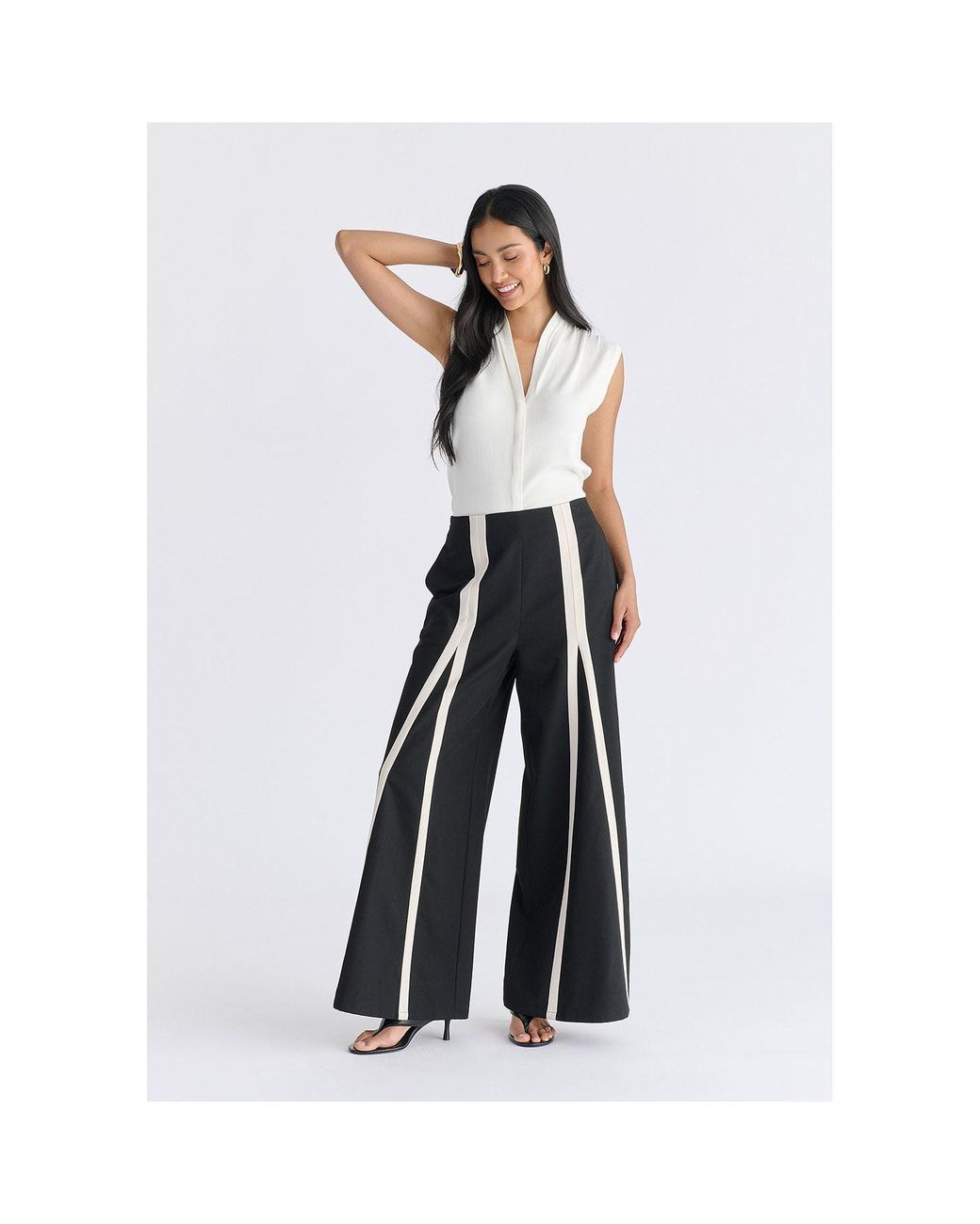 Paisie Black Contrast Detail Wide Leg Trousers