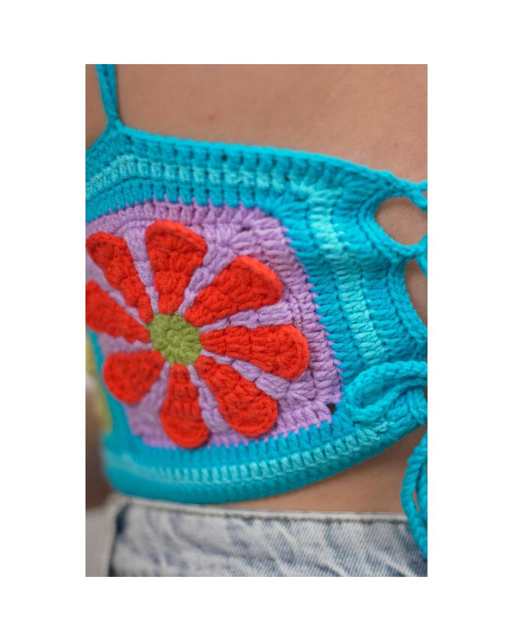 Ana Chic Blue Aqua Flower Square Handmade Crochet Bralette Top