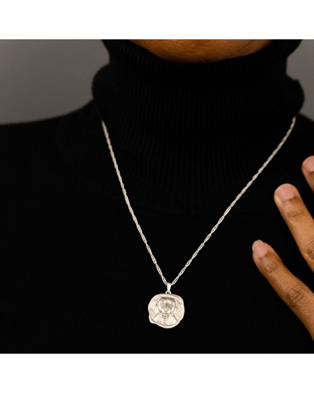 Frenvyrn Metallic Lars Reversible Dog Coin Necklace, Sterling for men