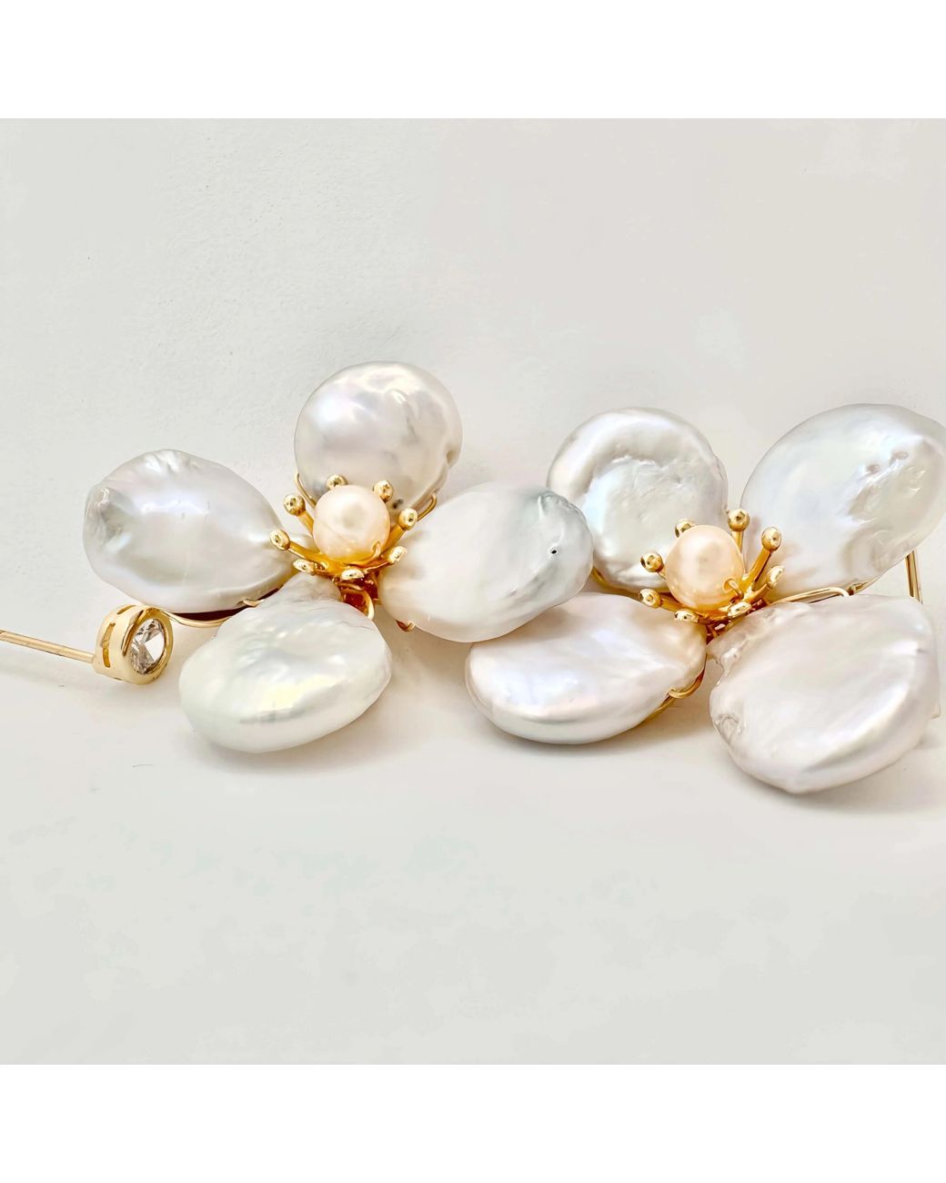 Angel Barocco Metallic Neutrals Baroque Pearls Flowers Earrings