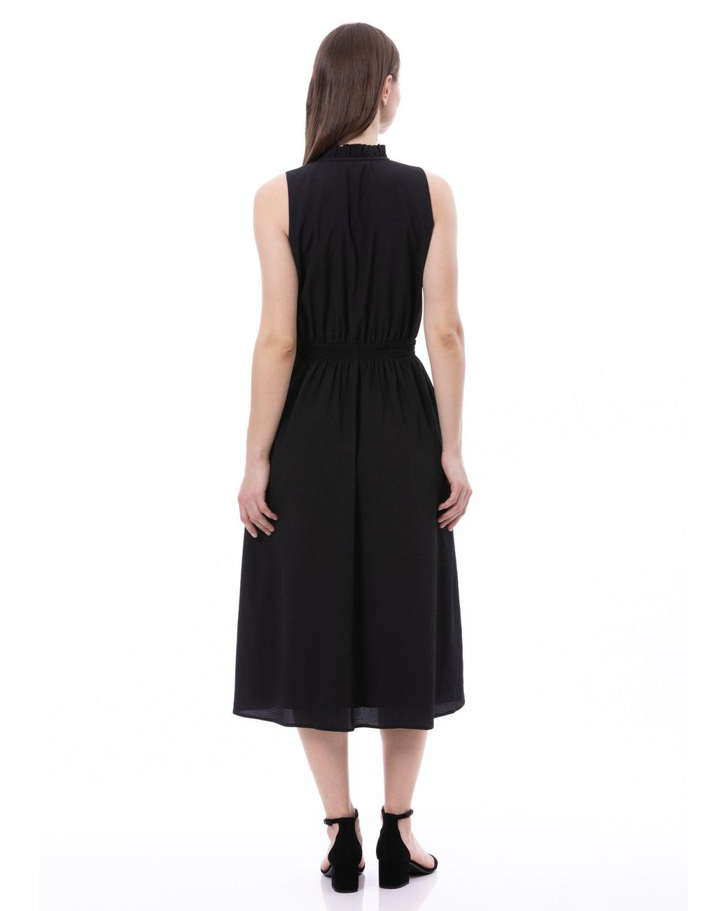 Carloslines Blue Sleeveless Smocked Waist Tie Front Dress With Pockets
