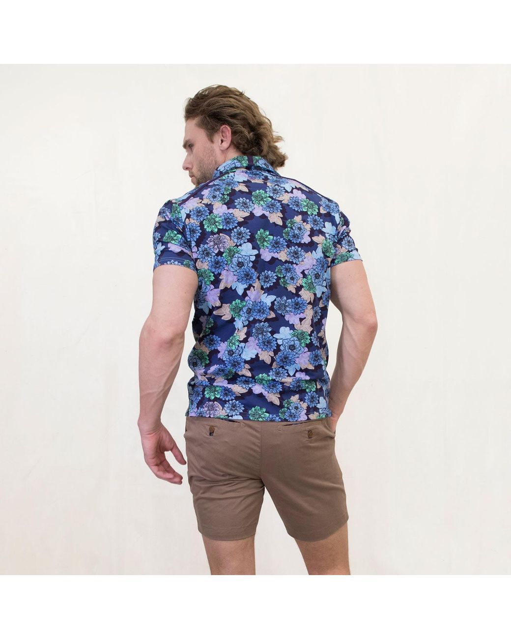 Lords of Harlech Blue Pietro Snap Floral Polo Shirt for men