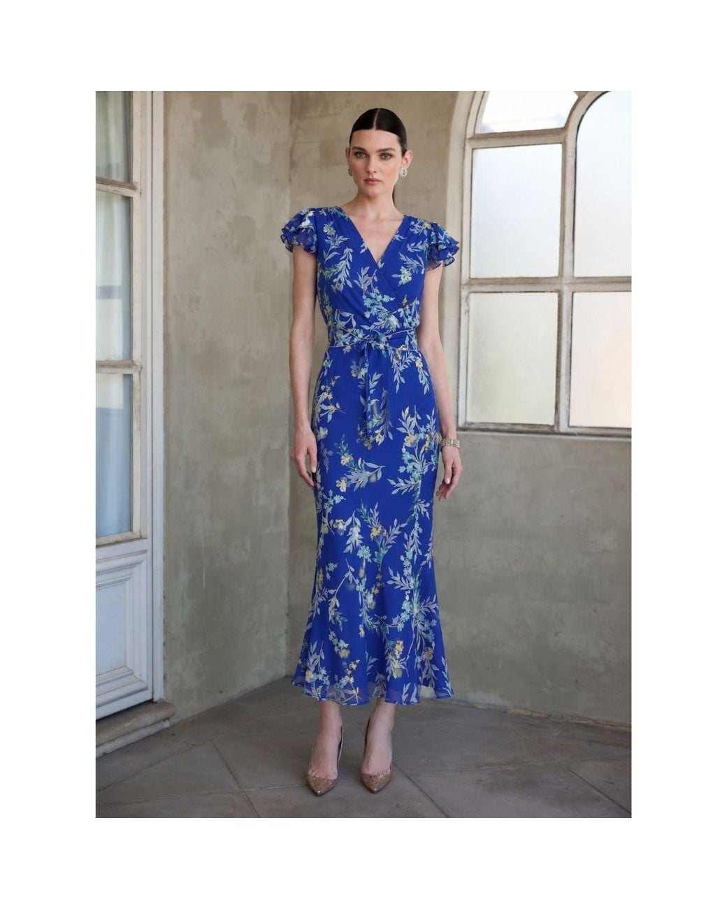 SACHA DRAKE Blue Evelyn Printed Silk-Rayon Midi Dress