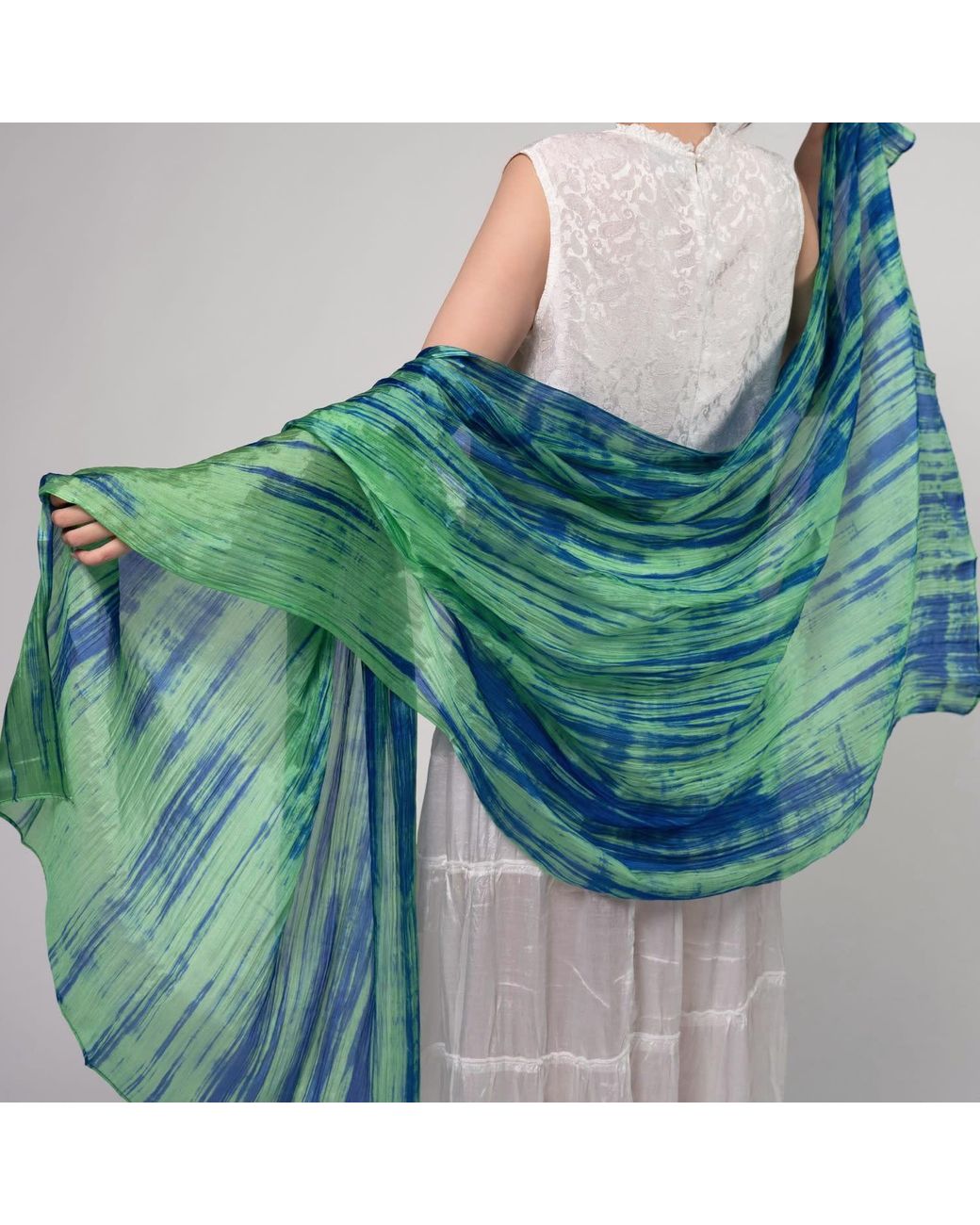 Silk and Bears Blue Forest & Ocean Brushstroke Silk Scarf – Hand-Dyed Mulberry Silk, Day Wrap & Gift
