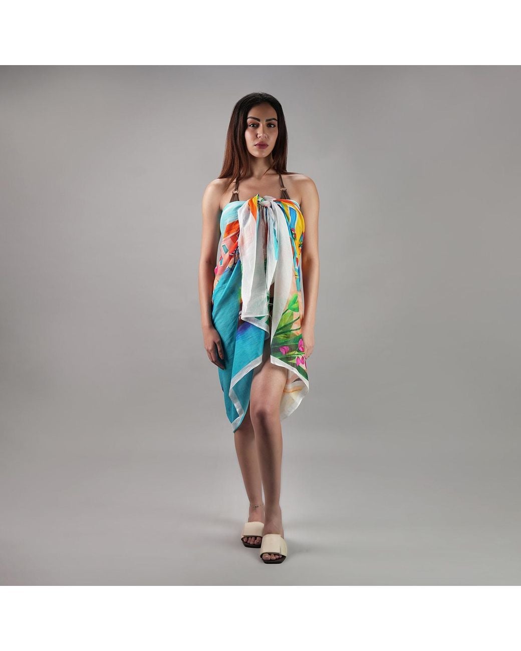 DHARA SHETH DUBAI Blue Mediterranean Escape Resort Halter-Style Sarong