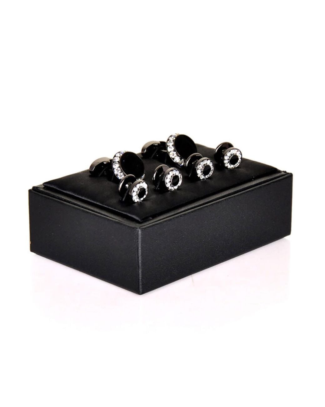 DAVID WEJ Black Crystal Cufflinks & Stud Set for men
