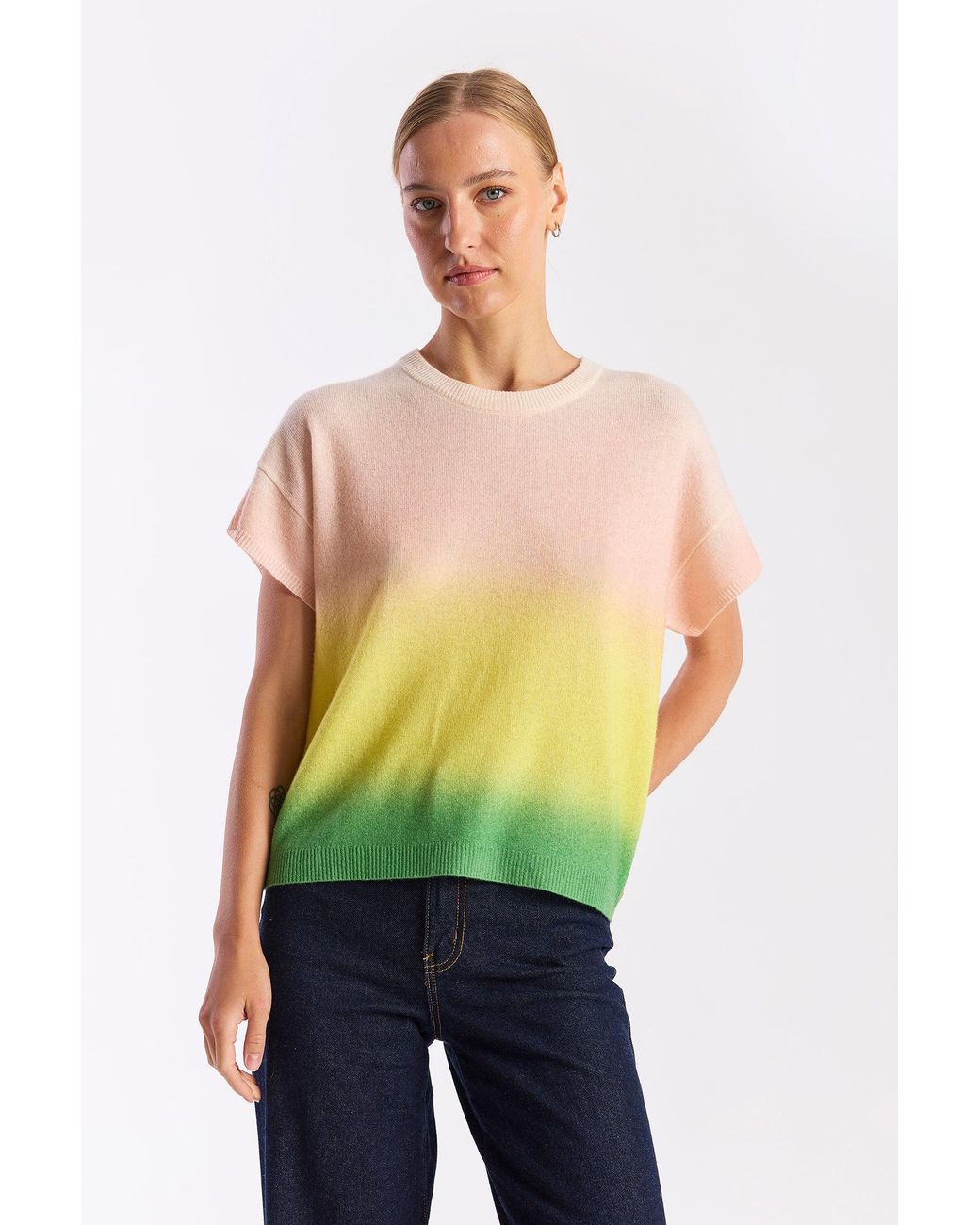 Brodie Cashmere Green Bali Print Cashmere Tee