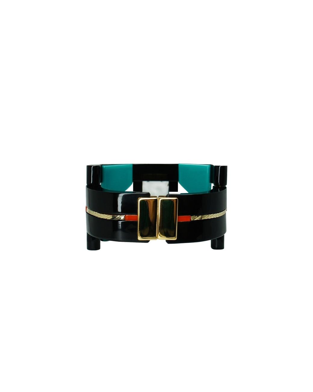 Gissa Bicalho Black Handmade Acrylic Bracelet Deco Rectangular Shaped Stone