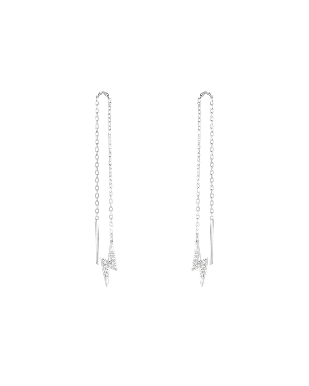 Spero London White Lightning Bolt Sterling Chain Drop Earring