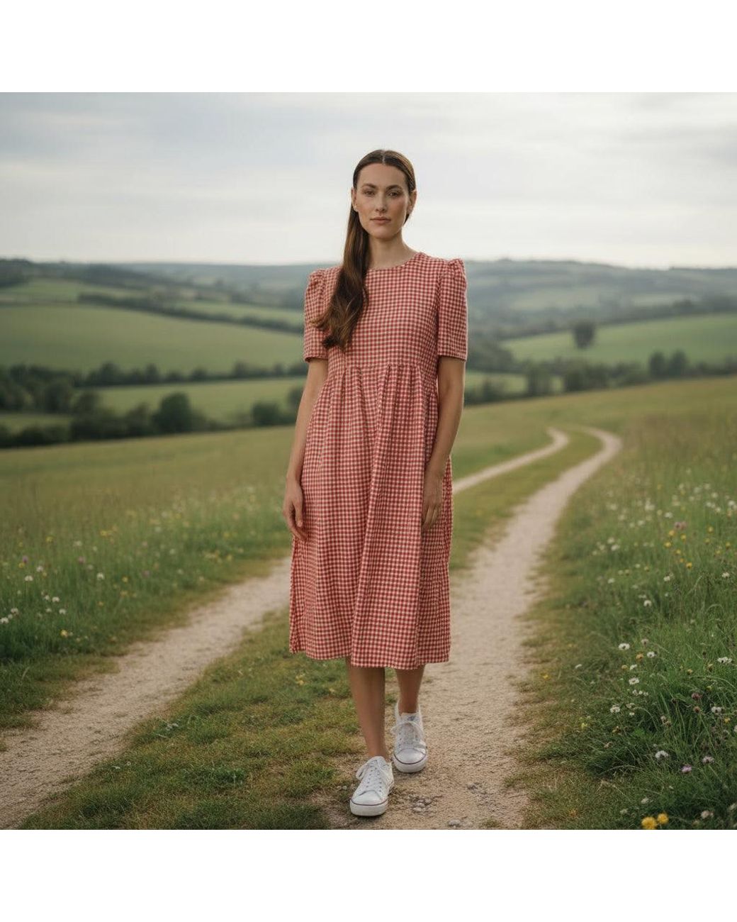 BEIRA Red Flora Dress – Gingham Cotton