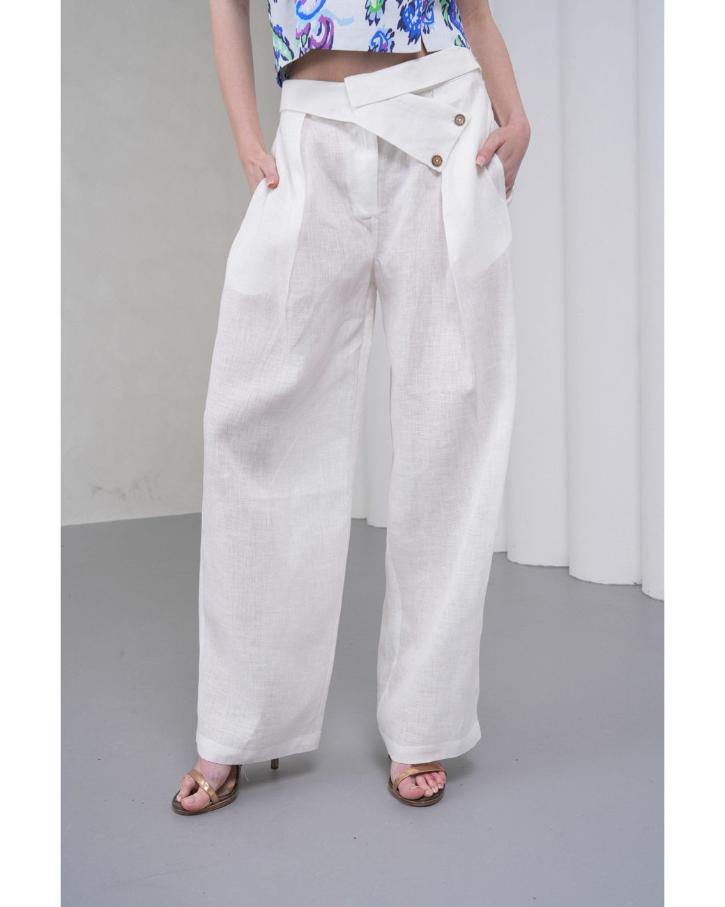 Lumina Eligma White The Wrapline Linen Trouser