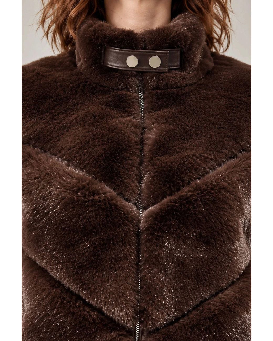 James Lakeland Brown Chocolate Chevron Faux-Fur Jacket