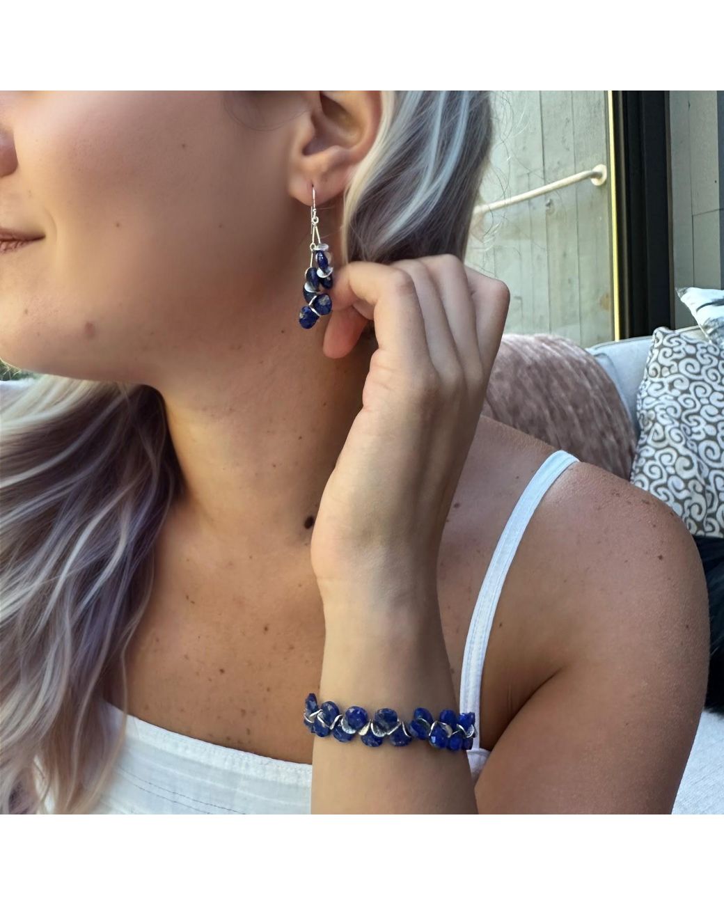 Lori Kaplan Design Blue Signature Lapis Herringbone Sterling Bracelet