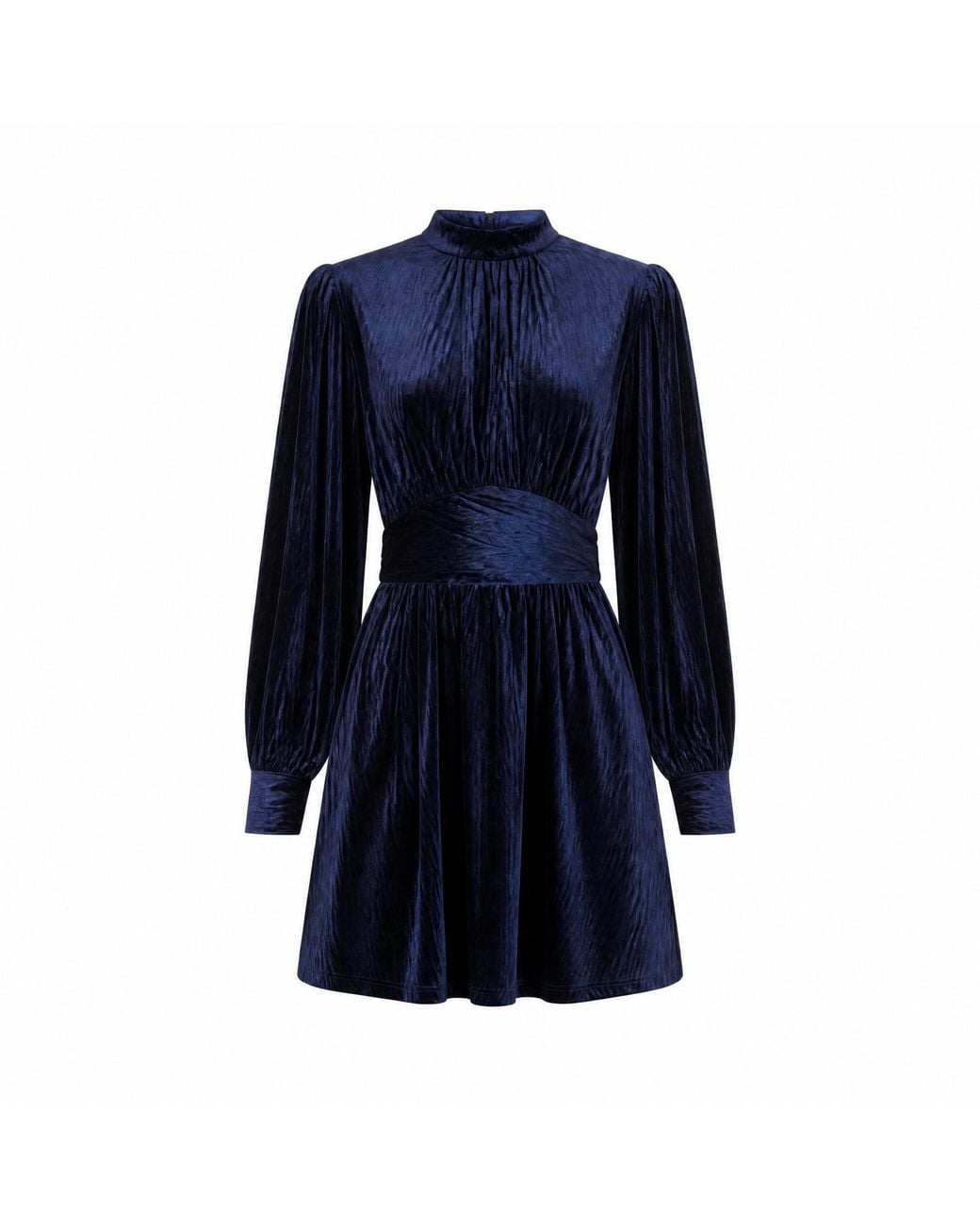 Yumi' Blue Ruched Waist Velvet Skater Dress