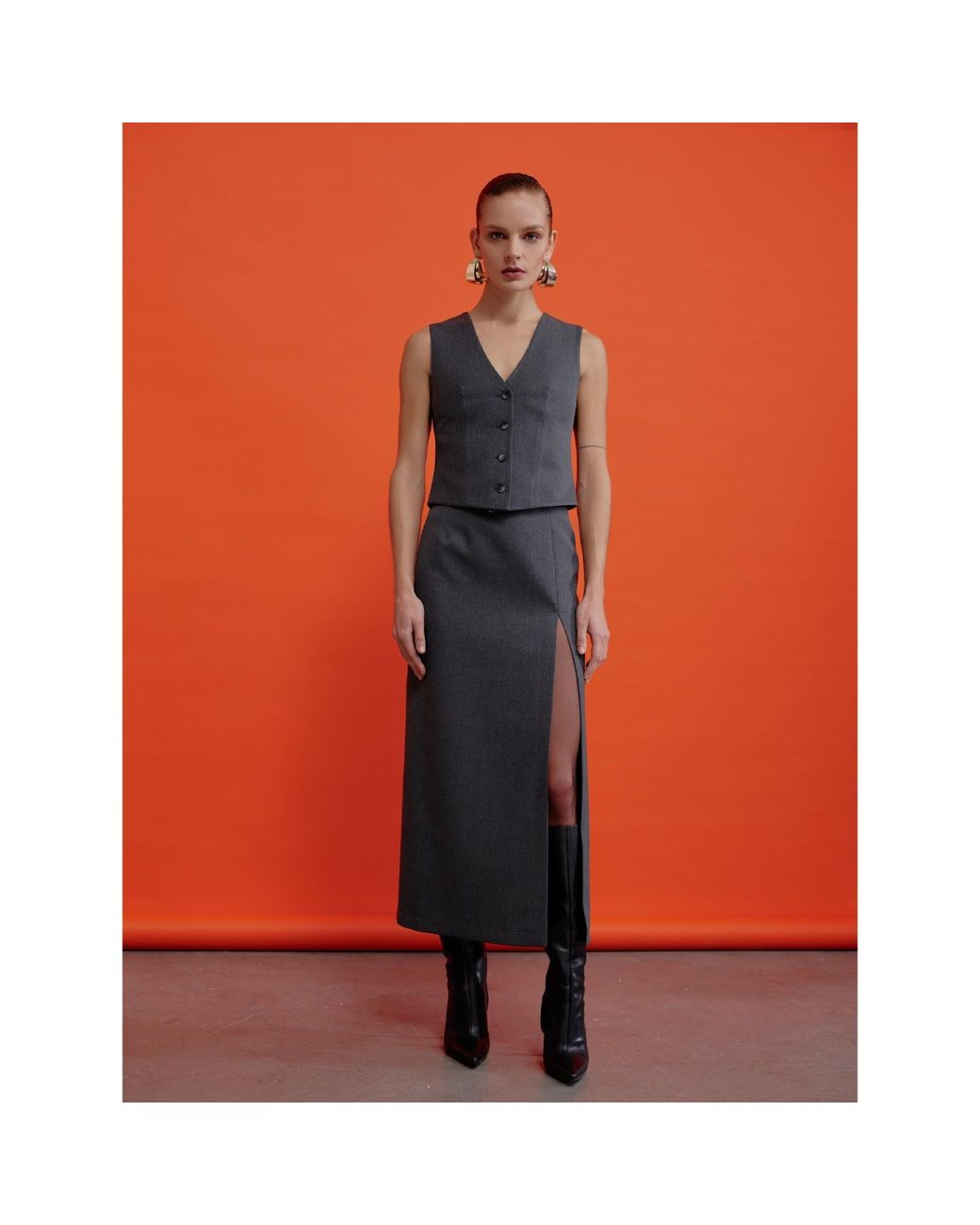 NAZLI CEREN Black Lea Twill Maxi Skirt
