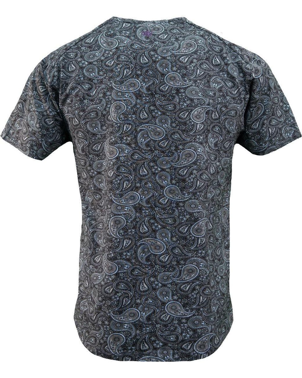 Lords of Harlech Blue Paisley Cotton-Blend V-Neck Tee for men