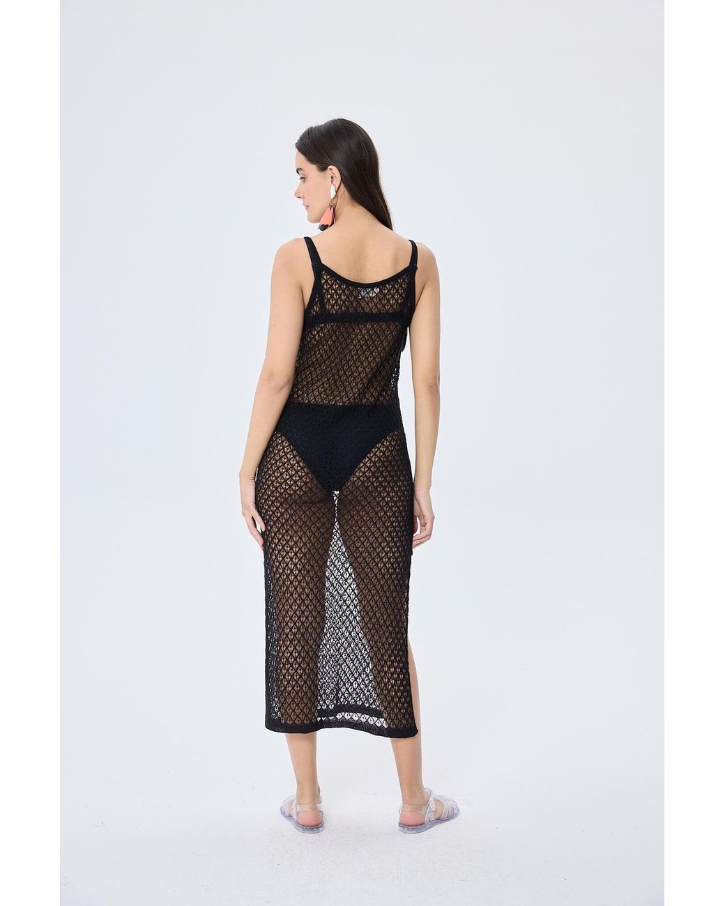 Peraluna Black Angel Openwork Strap Long Beach Dress