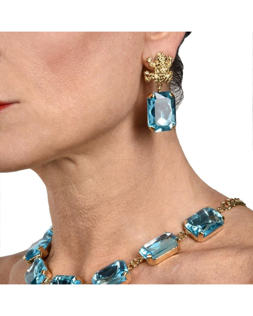 Addicted Blue Armonia Plated Light Crystal Earrings With Frog