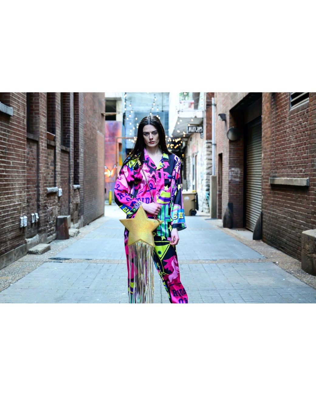 Any Old Iron Metallic Iridescent Star Leather Fringe Bag