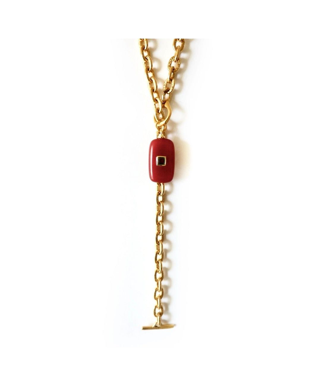 Persia Dona Jewelry White Oblong Carnelian & Vintage Chain Necklace
