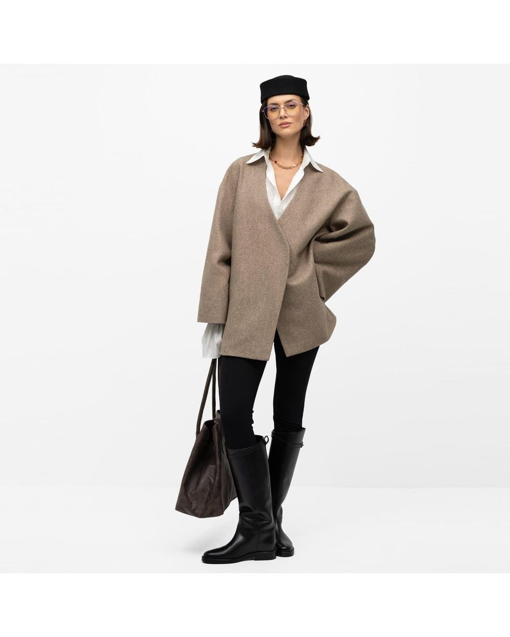 Mandragora Brown Neutrals Oversized Wool Kimono With Belt Arke