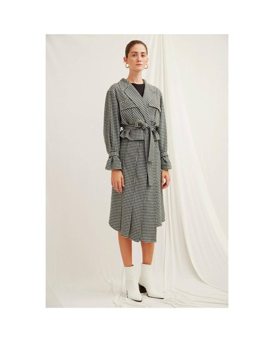 NAZLI CEREN Gray Eliza Plaid Asymmetric Skirt