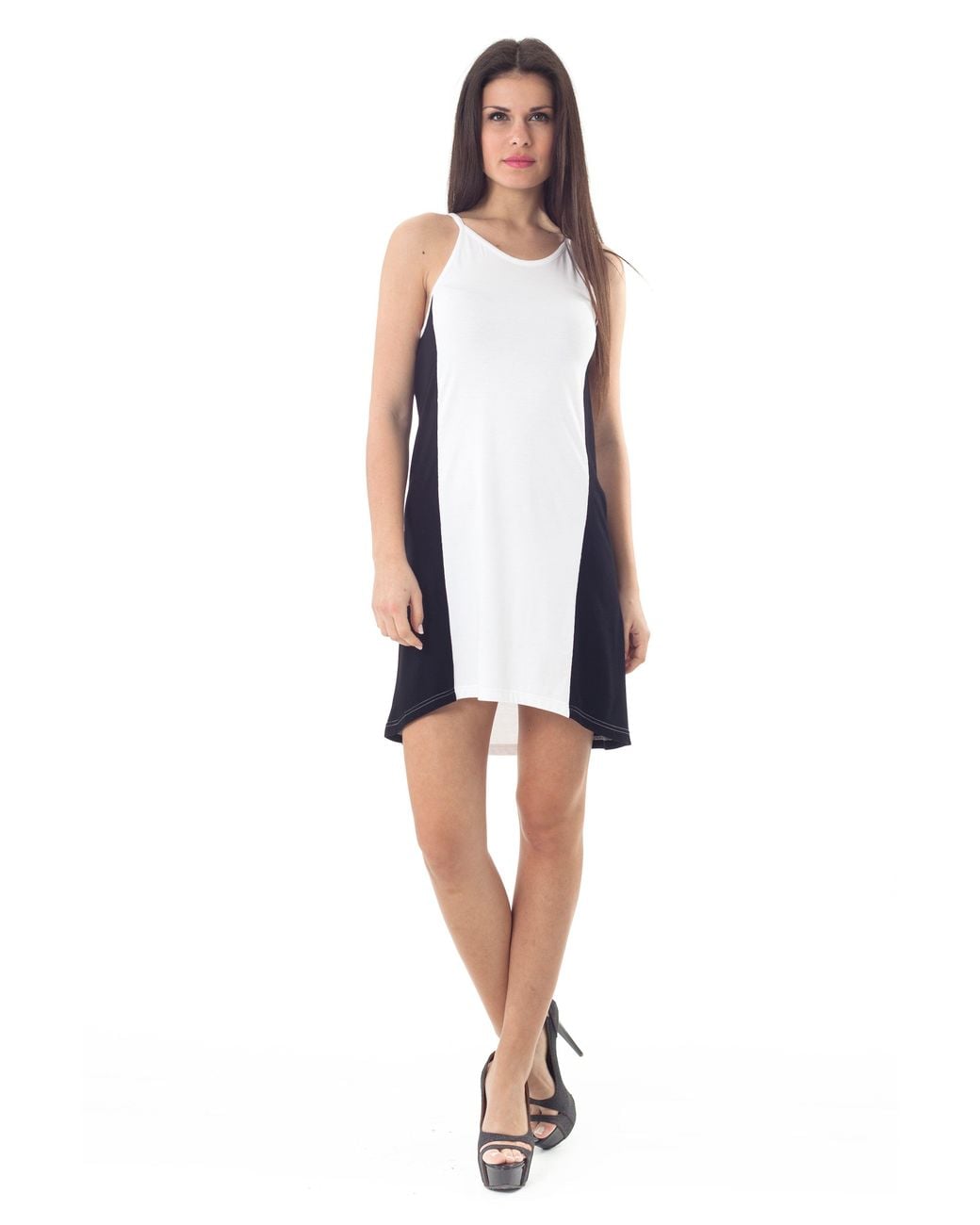 Conquista White Two Tone Mullet Cut Dress
