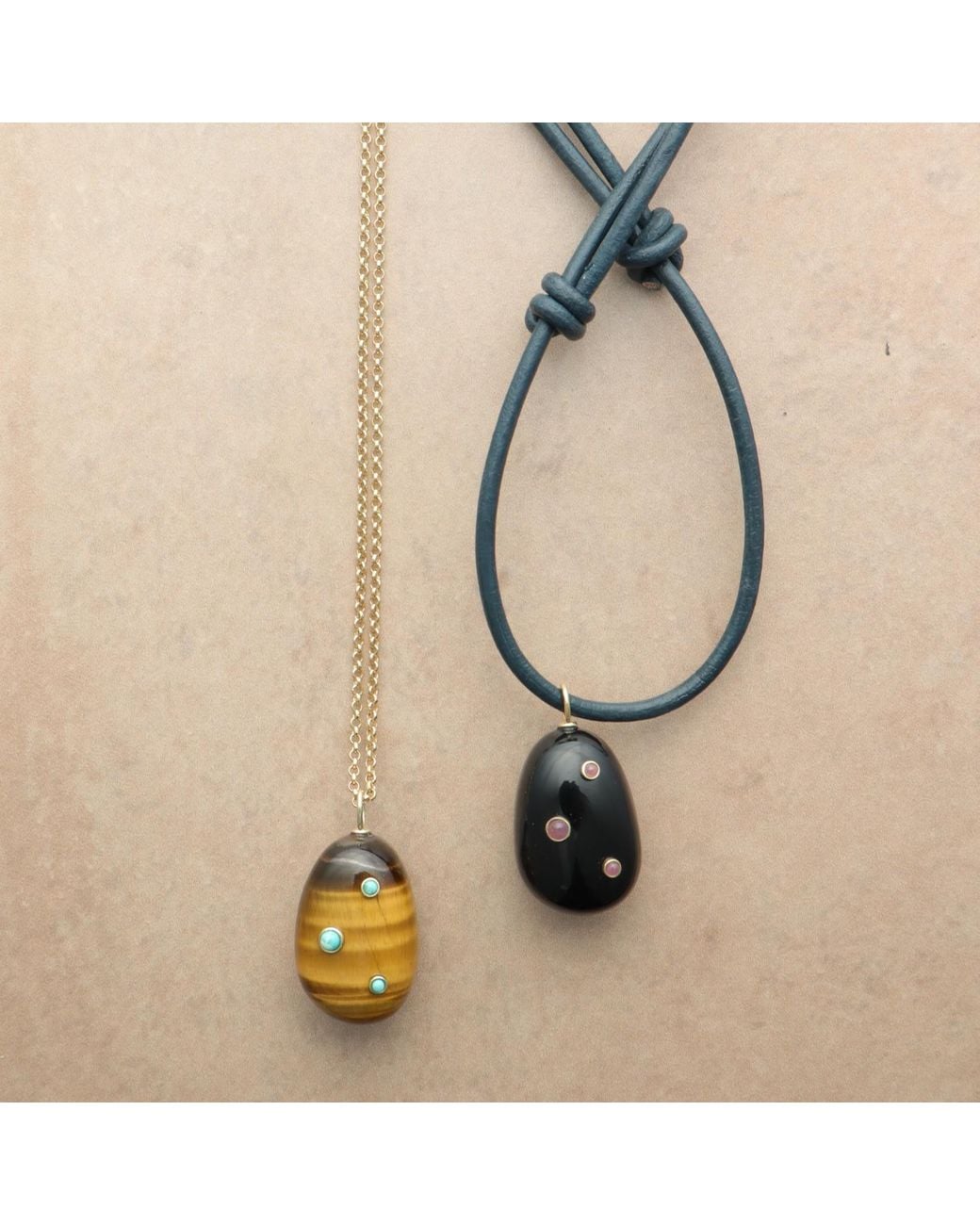Hye Jane Jewelry Blue Large Onyx Pietra On Leather Cord Necklace