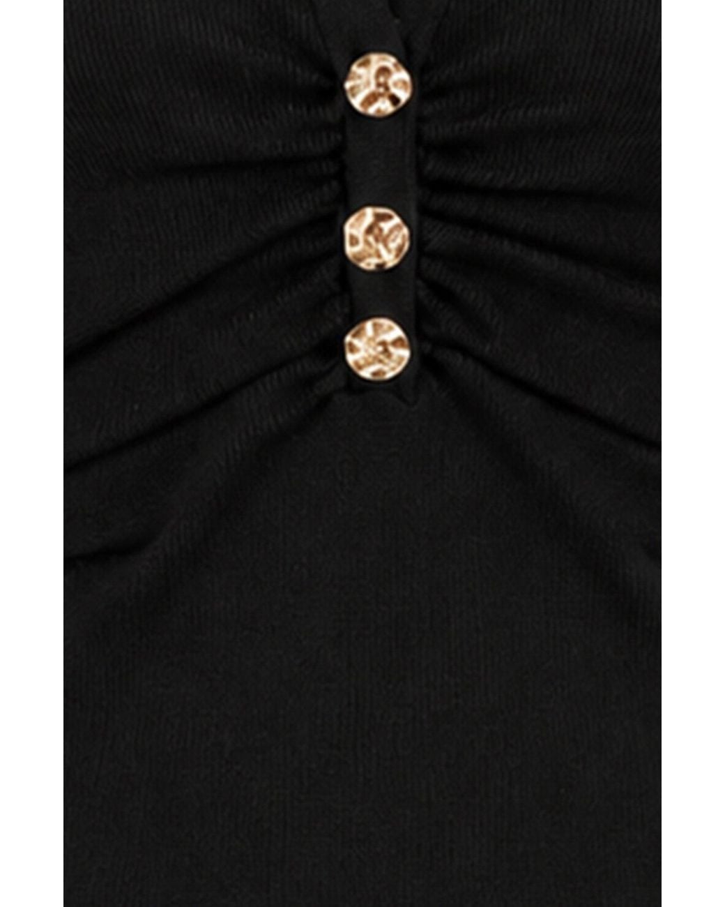 Yumi' Black Knitted Ruched Collar Dress