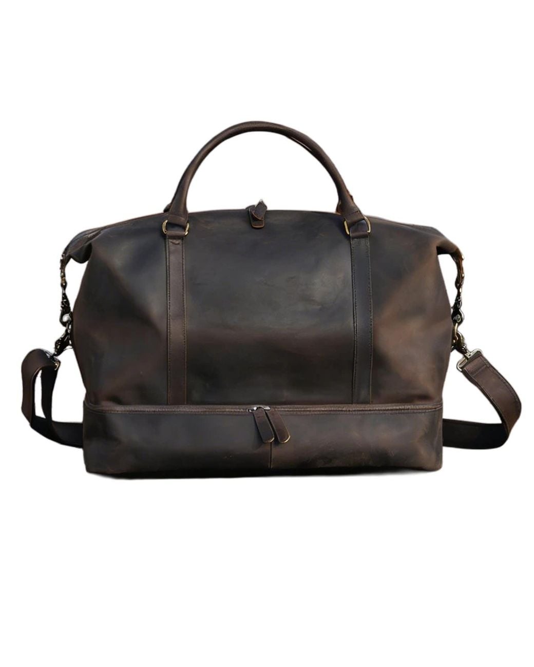 Touri Brown Leather Weekend Bag With Suit Compartment for men