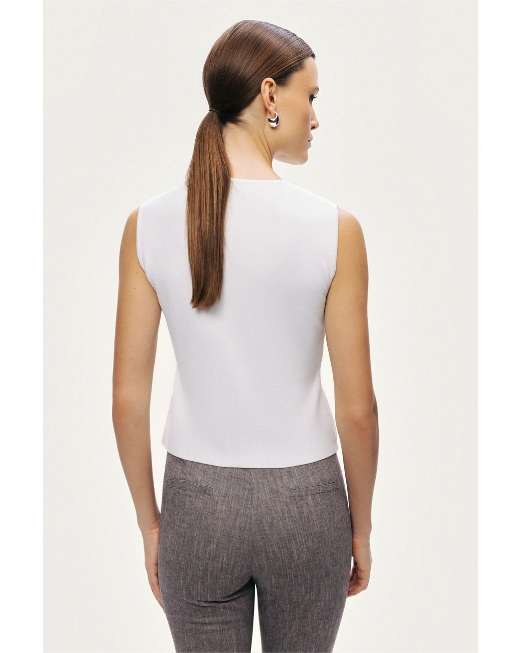 Nocturne Gray Ivory Embellished Sleeveless Knit Top