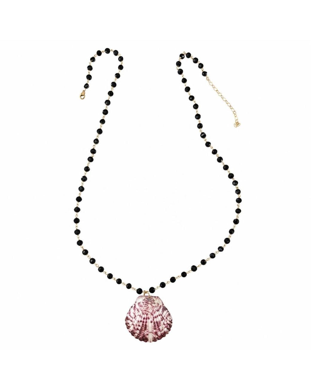 Heather Hawkins Jewelry Metallic Extra Long Scallop Shell Coin Gemstone Necklace