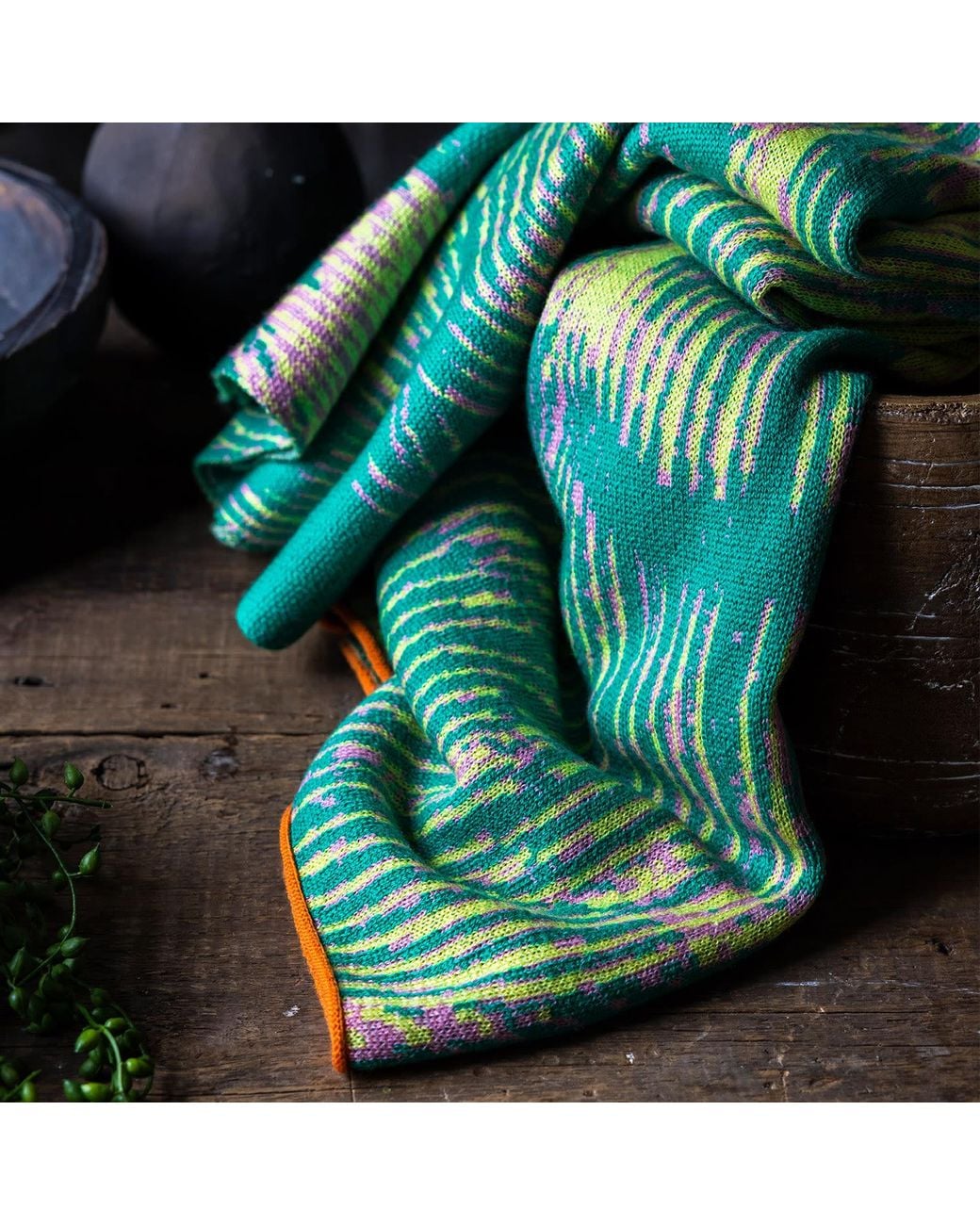 Essien & Emre Green Aureus Merino Wool Knitted Pattern Scarf