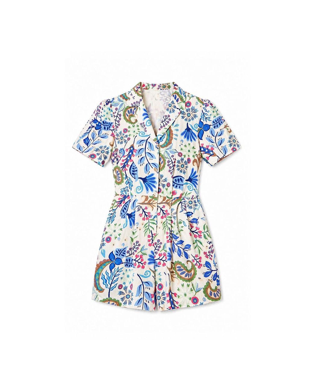 Yumi' Blue Multicolour Paisley Retro Print Playsuit