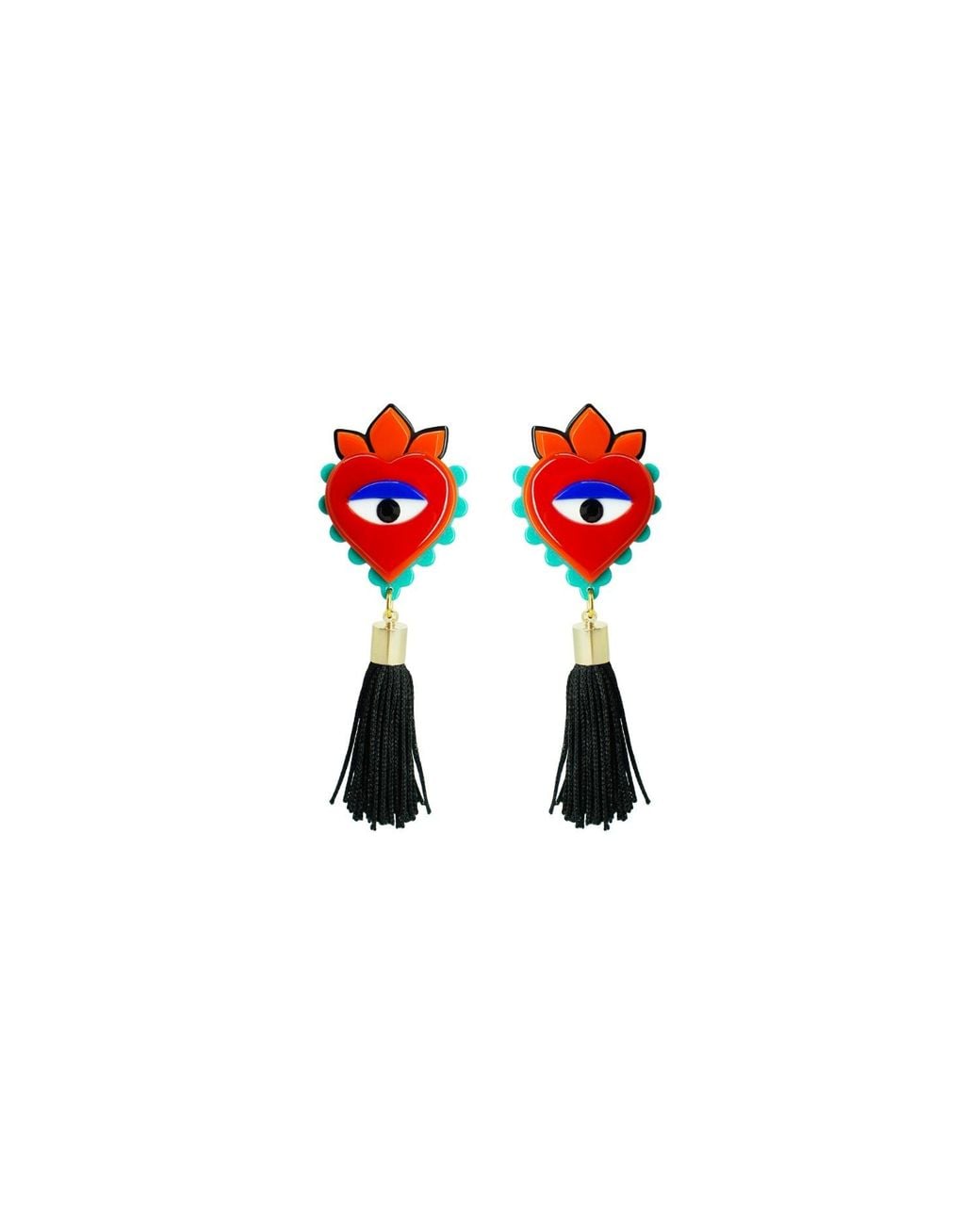 Gissa Bicalho Red Handmade Acrylic Earring Flame Heart