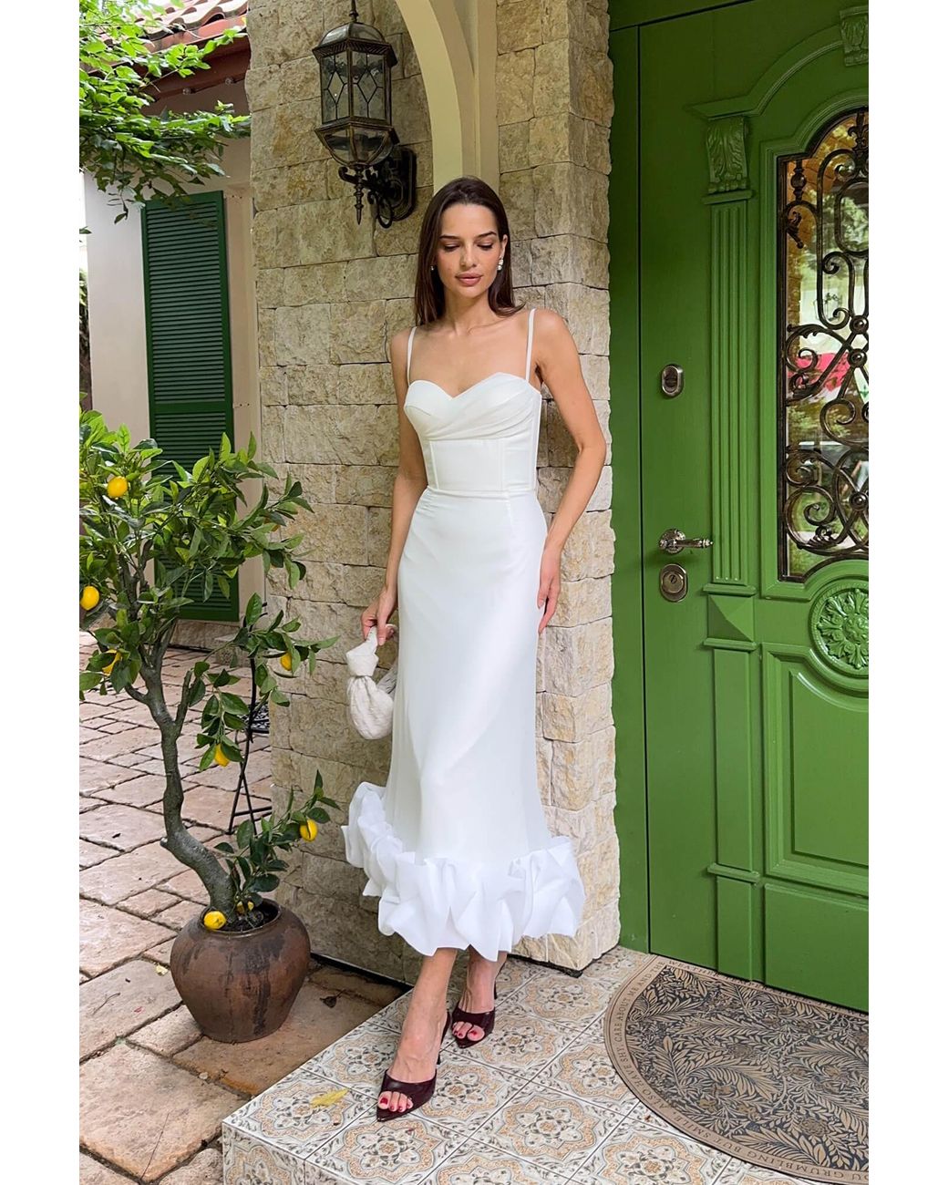 POST MERIDIEM White Draped Bodice Bottom Flounced Bustier Dress
