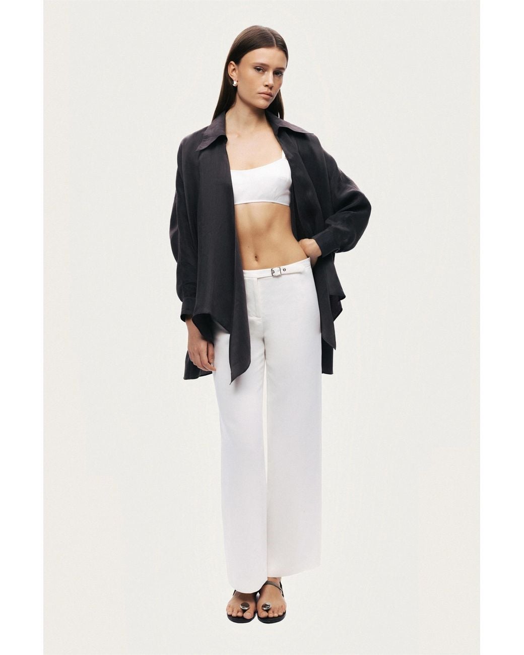 Nocturne Black Front-Tie Longline Shirt