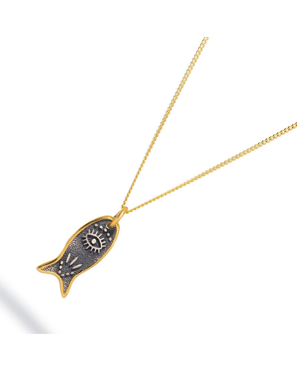 Ebru Jewelry Metallic Lucky Fish & Evil Eye Symbol Sterling Chain Necklace
